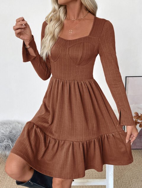 Aya – Autumn Retro Waist Trimming Knitted Square Collar Dress | FASHILYX