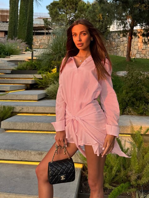 Luna – Ruffled Lace Up Solid Color Long Sleeve Shirt Dress | fashilyx