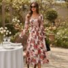 Amelie – Autumn Square Collar Retro Floral Maxi Dress | fashilyx