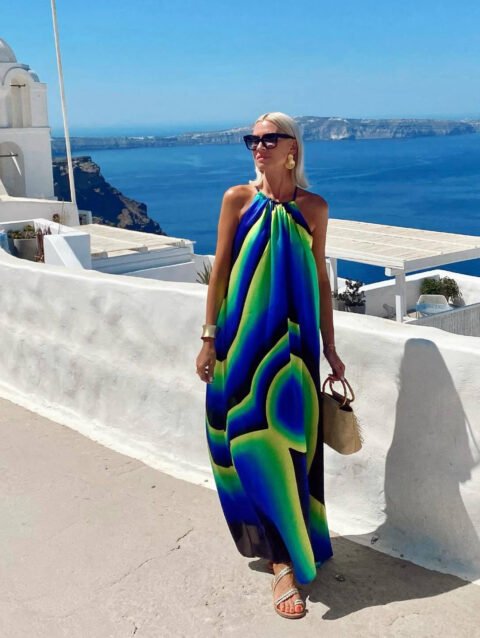 Alessia – Summer Printed Halter Off Shoulder Maxi Dress