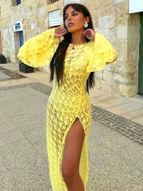 Sienna – Autumn Sexy Lace Flared Sleeve Slit Dress