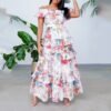 Sofia – Summer Round Neck Long Sleeve Floral Maxi Dress | fashilyx