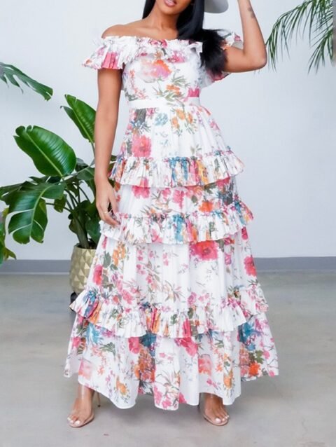 Sofia – Summer Round Neck Long Sleeve Floral Maxi Dress | fashilyx