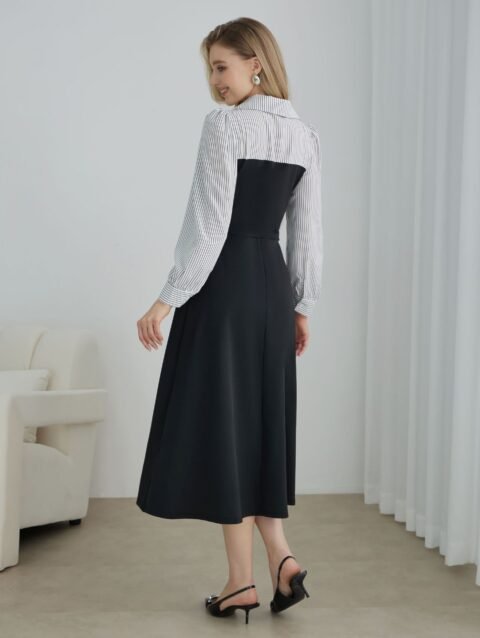 Victoria – High End Hepburn Style Black Contrast Dress | fashilyx