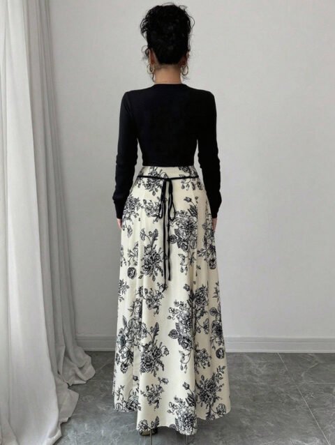 Jessica – Elegant Floral Square Collar Long Sleeve Dress | FASHILYX