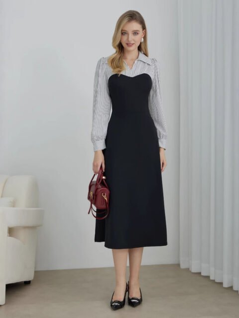 Victoria – High End Hepburn Style Black Contrast Dress | fashilyx