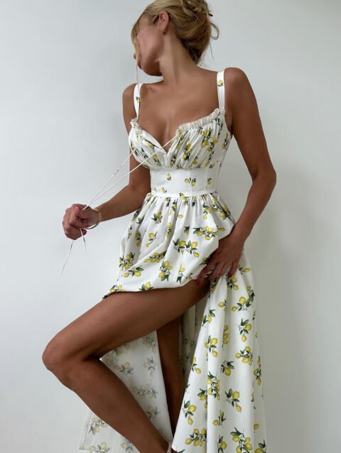 Layla – Cotton Suspender Summer Split Waist Dress | fashilyx