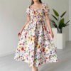 Clara – Vacation Casual Puff Sleeve Floral Midi Dress