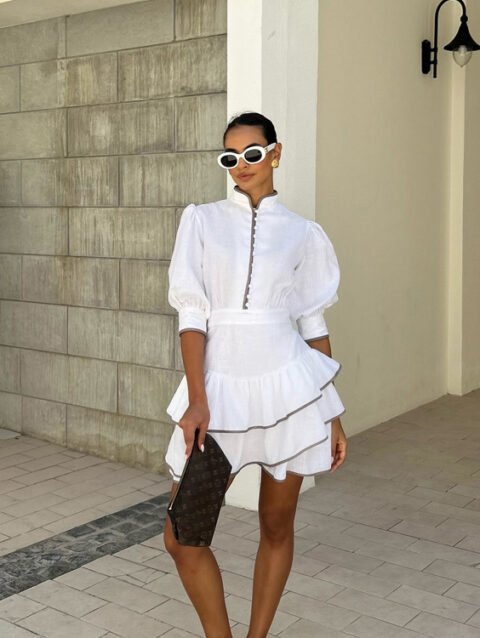 Elisa – Contrast Color Elegant Shirt Dress Women | fashilyx