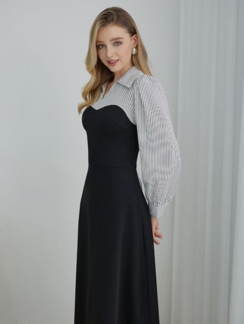 Victoria – High End Hepburn Style Black Contrast Dress | fashilyx