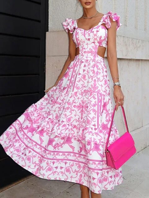 Elena – Elegant Padded Shoulder Floral Maxi Dress | fashilyx