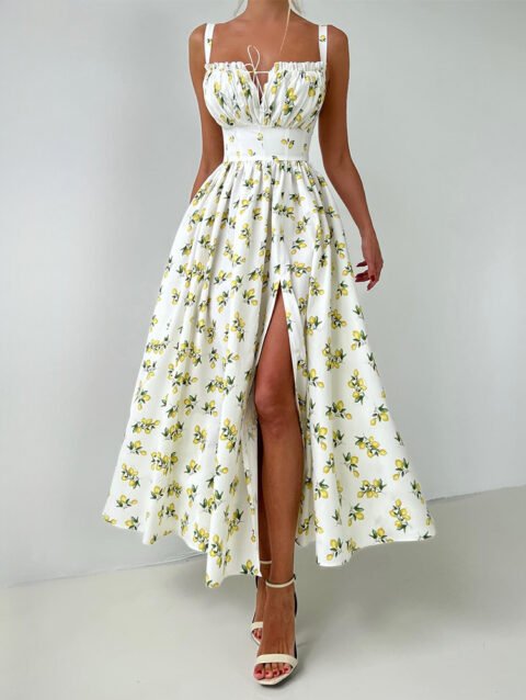 Layla – Cotton Suspender Summer Split Waist Dress | fashilyx