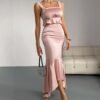 Emma – Pink Backless Fishtail Satin Dress | FASHILYX