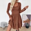 Aya – Autumn Retro Waist Trimming Knitted Square Collar Dress | FASHILYX