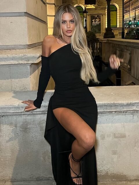 Selena – Autumn Sexy Diagonal Collar Off Shoulder Dress | FASHILYX