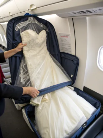 how to bring a wedding dress on a plane
