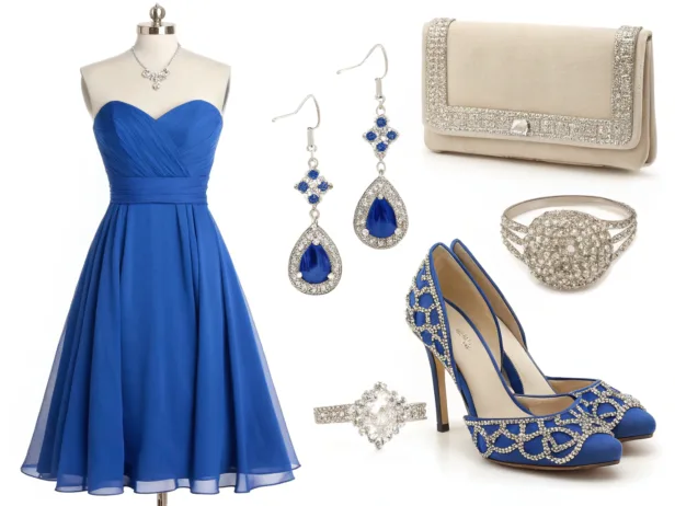 how to accessorize a royal blue dress for a wedding