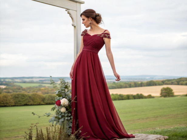 burgundy dress for wedding guest