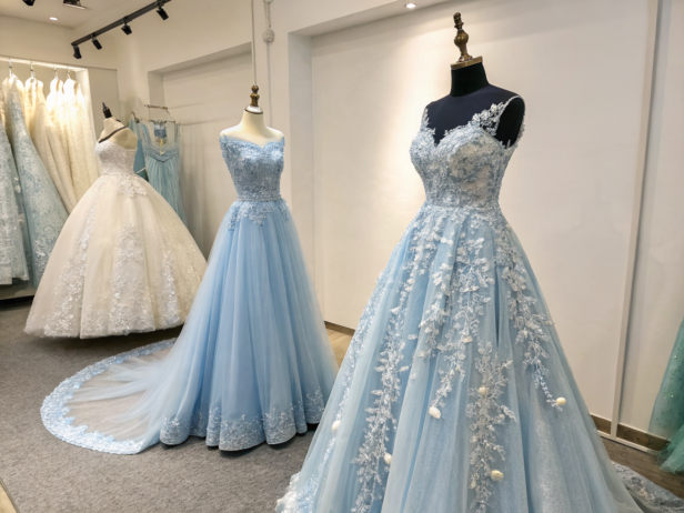 pale blue dresses for weddings